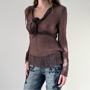 Tahari 100% silk printed sheer blouse